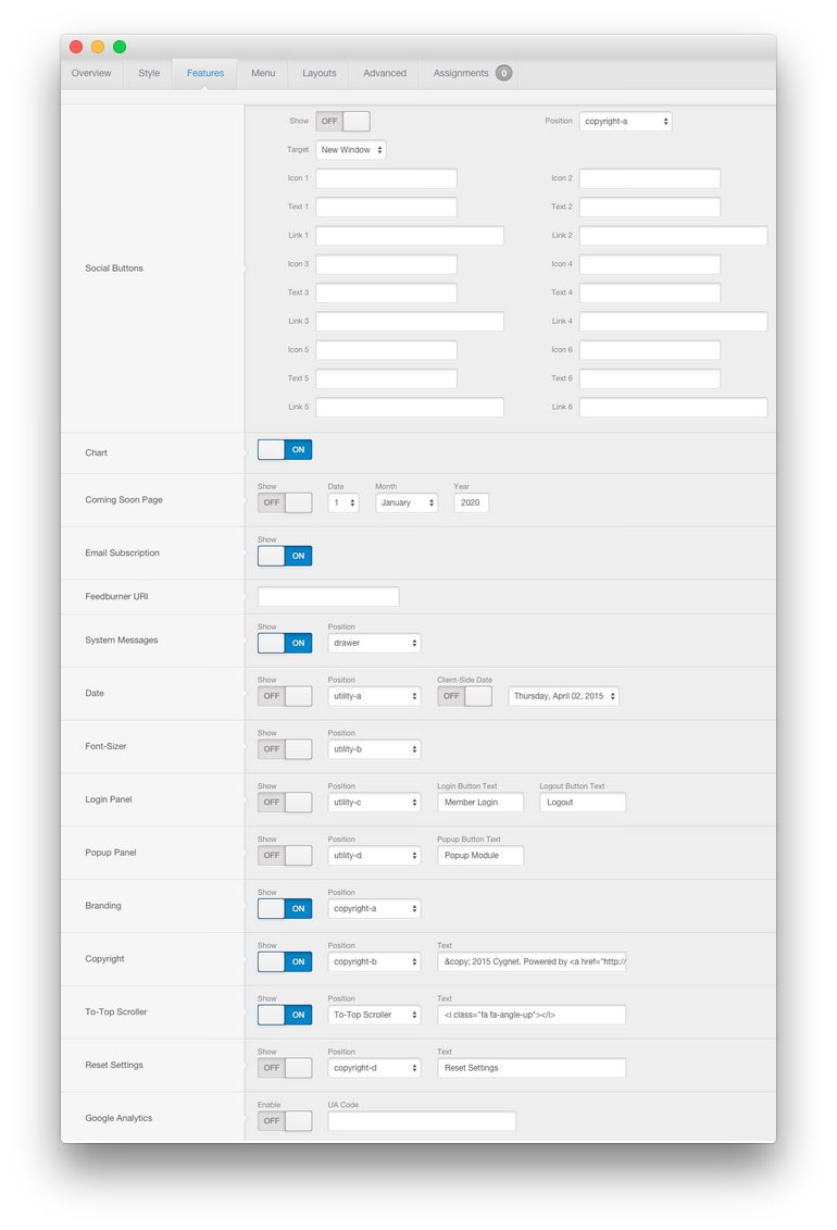 Features Settings