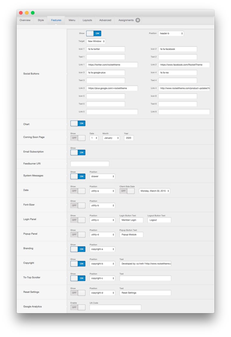 Features Settings