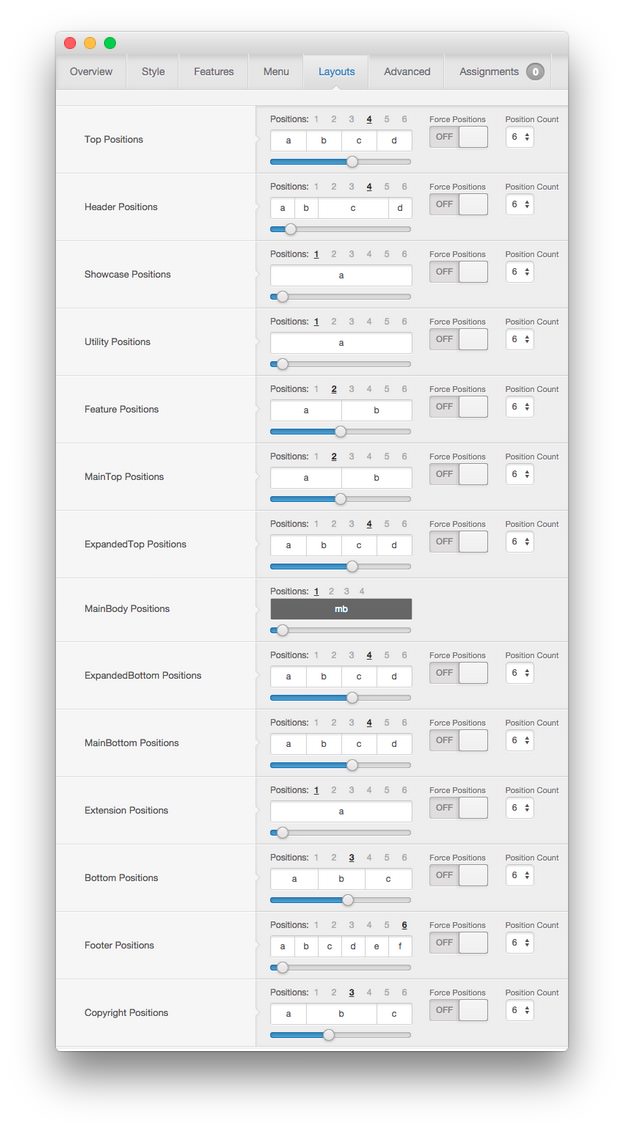 Layouts Settings