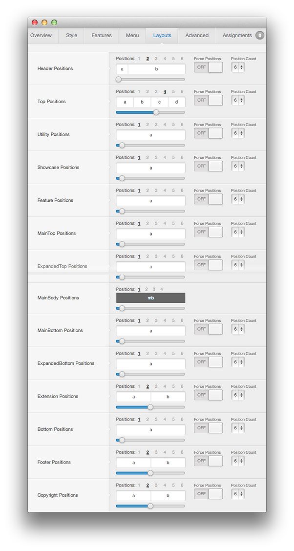 Layouts Settings