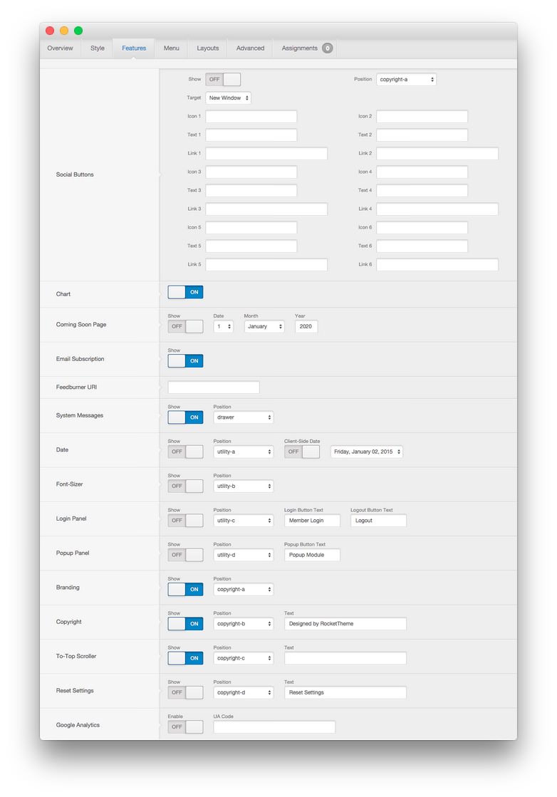 Features Settings