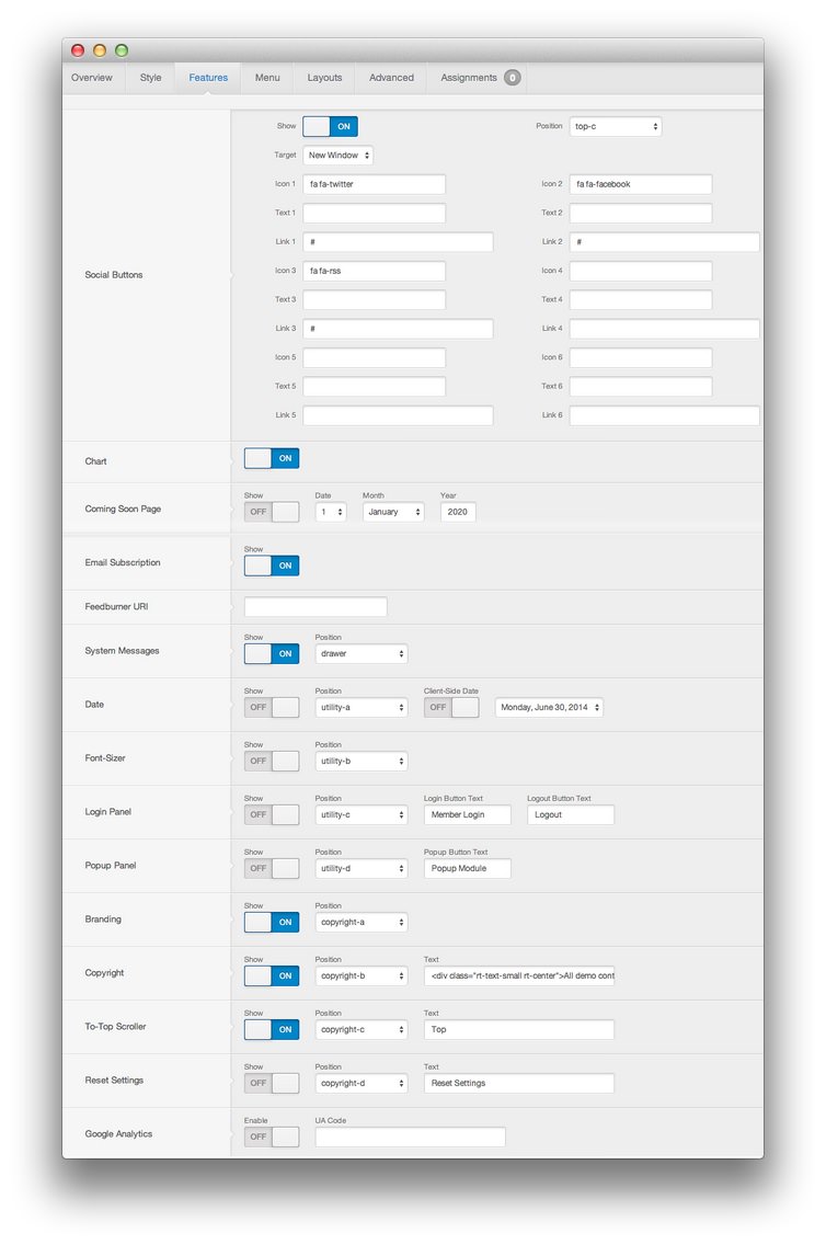 Features Settings