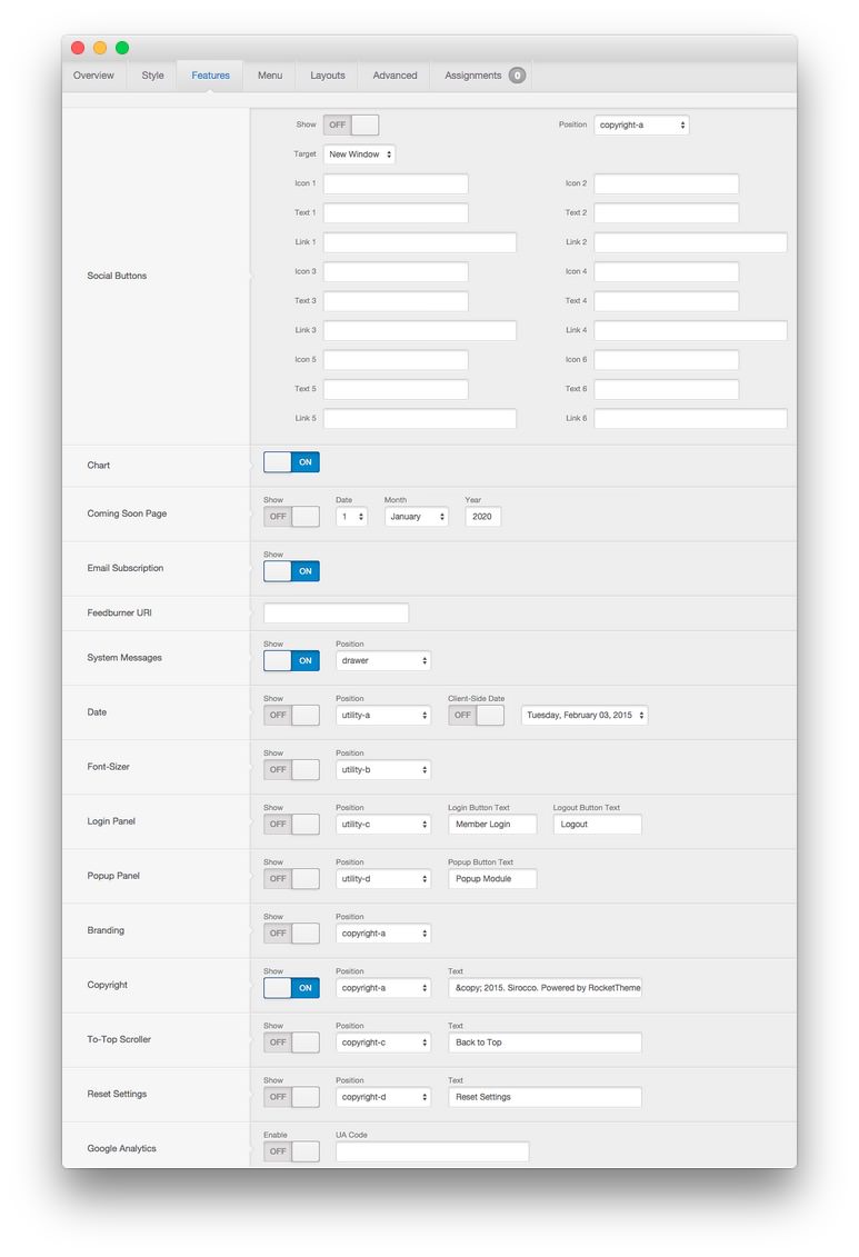 Features Settings